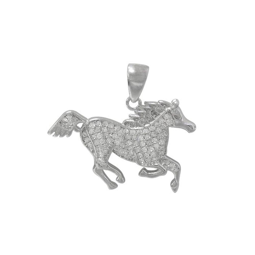 Sterling Silver and Cubic Zirconia Horse Pendant - Click Image to Close